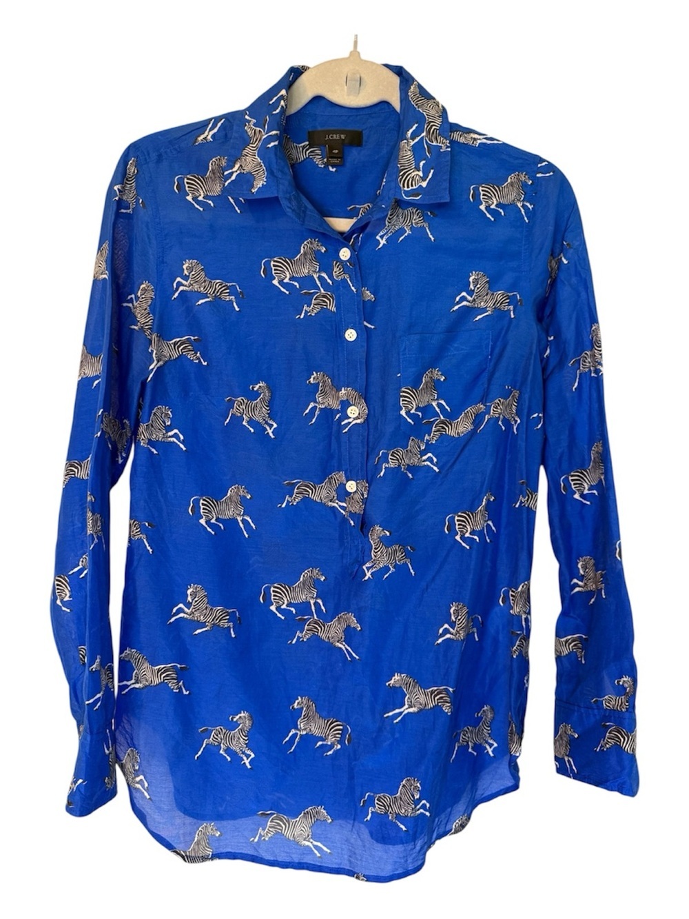 J. Crew Women’s Cobalt Blue Zebra Motif Button-Down Shirt